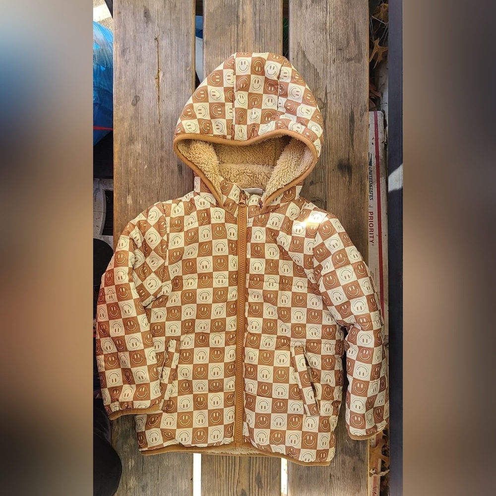 GEORGE HATS SZ 3-4Y VGUCTAN / CREAM HAPPY FACES jacket teddybear fleece & hood